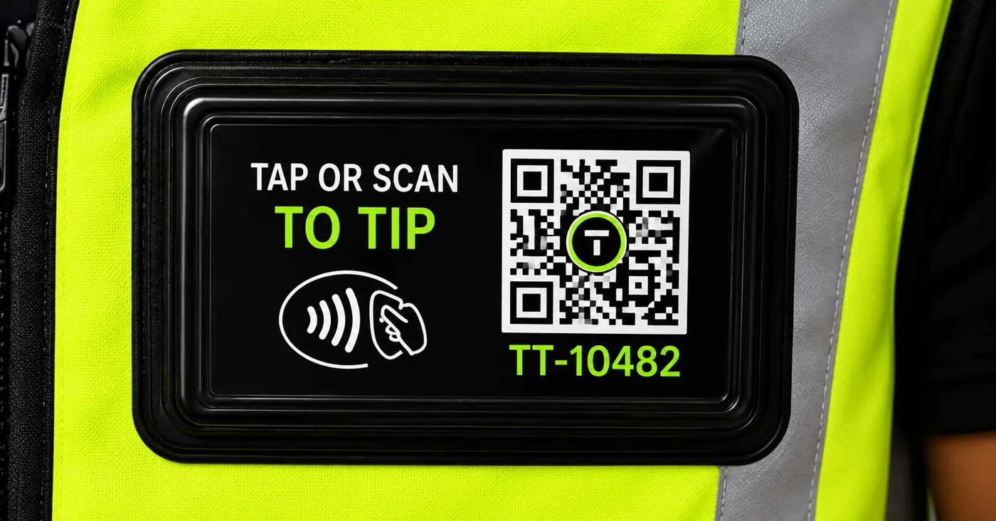 Close-up of the TapTip NFC and QR payment badge